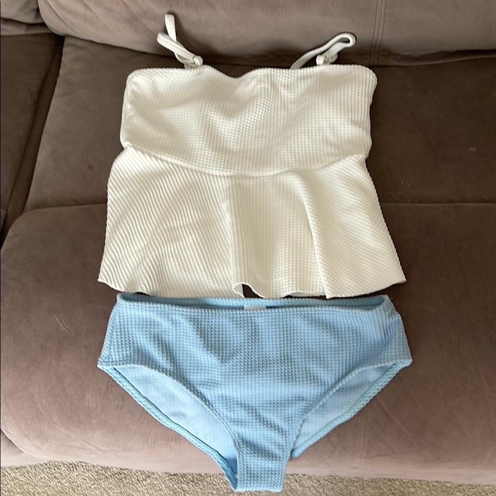 Kids White and Blue Textured Swimsuit Set